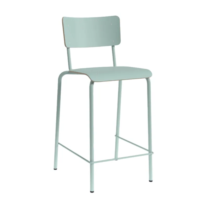 Collège Tabouret snack vintage avec dossier en bois et métal