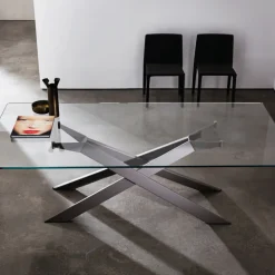 Cross Sovet® Table de salle à manger design en verre et métal