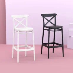 Cross Tabouret de bar moderne avec dossier en polypropylène