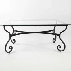 Damasco Table de jardin provençale plateau verre avec pieds en acier