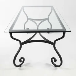 Damasco Table style provençal plateau verre avec pieds en acier