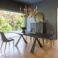 Delta Table design italienne extensible en mélaminé et pieds en X