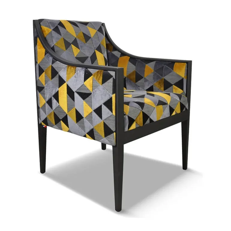 Ethan Fauteuil Art déco en bois et en tissu fabriqué en France
