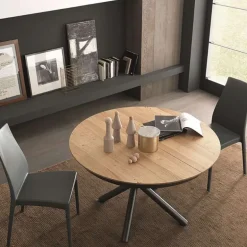 Fahrenheit Table design extensible ronde en bois avec pied central forme mikado