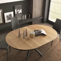 Fahrenheit Table design extensible ronde en bois avec pied central forme mikado