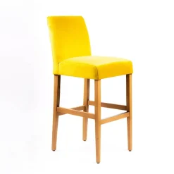 Fritz line Tabouret de bar avec dos en tissu matelassé et pieds en bois