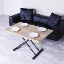 Géniale Table basse relevable petit espace en mélaminé