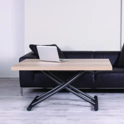 Géniale Table basse relevable petit espace en mélaminé