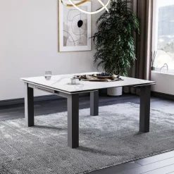 HectorTable carrée extensible en céramique design avec pieds en métal