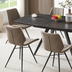 IberisChaise design rembourrée inspiration vintage avec pieds en métal noir