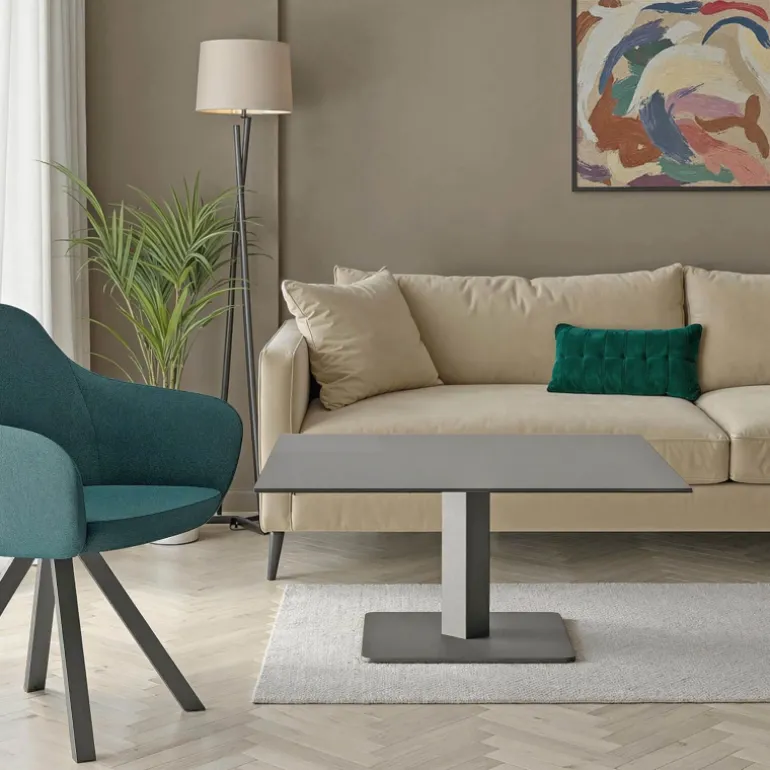 Ibero mini Table basse carrée en verre avec pied central