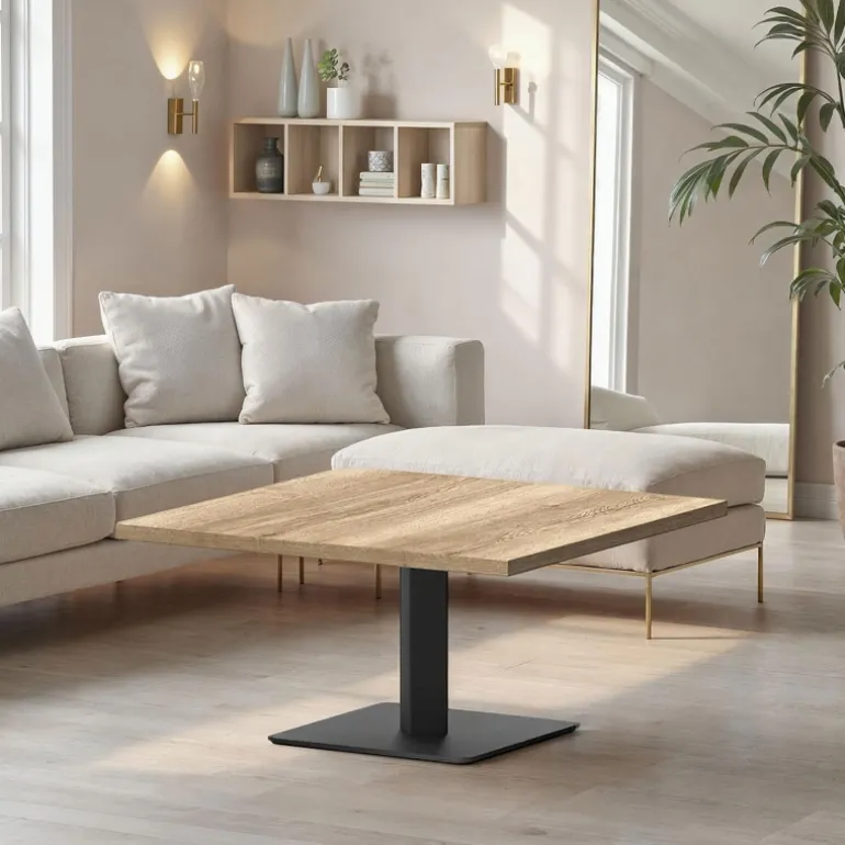 Ibero mini Table basse carrée en stratifié pied central