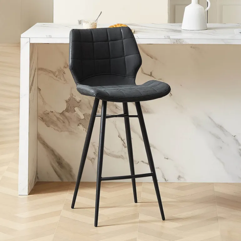 ImpiaTabouret design coque matelassée patinée et pieds en métal noir