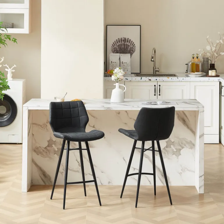 ImpiaTabouret design coque matelassée patinée et pieds en métal noir