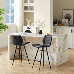 ImpiaTabouret design coque matelassée patinée et pieds en métal noir