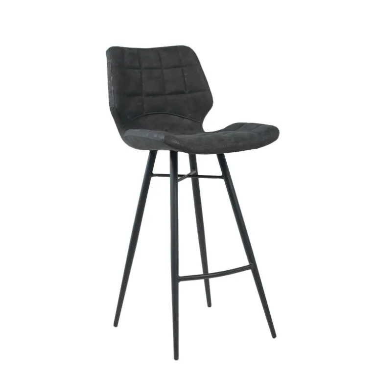 ImpiaTabouret design coque matelassée patinée et pieds en métal noir