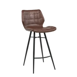 ImpiaTabouret design coque matelassée patinée et pieds en métal noir