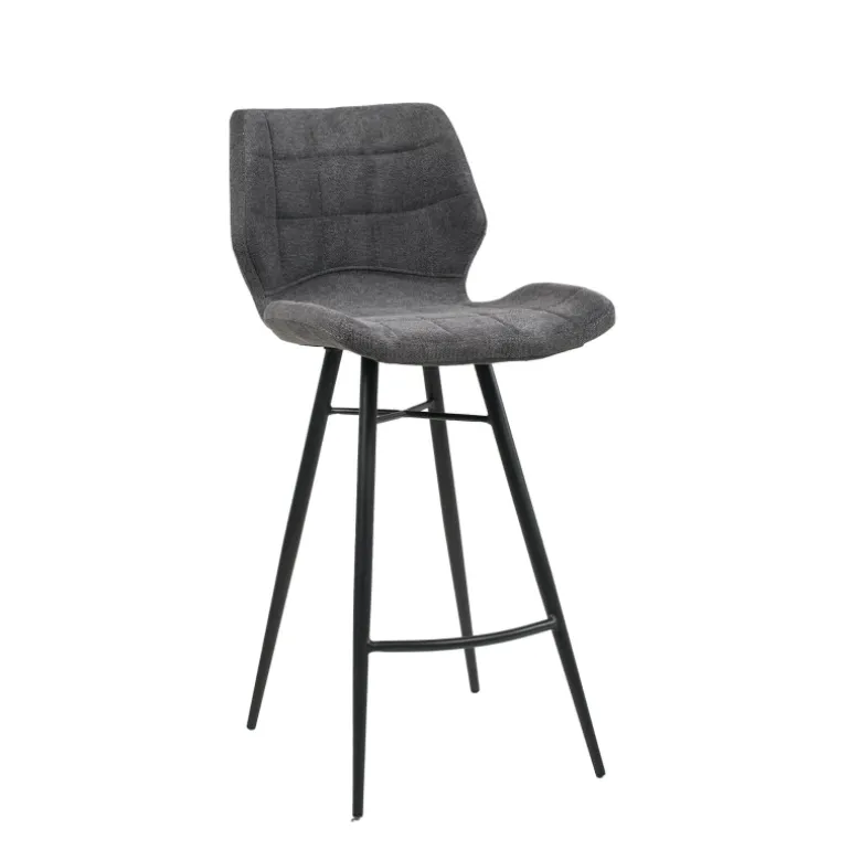 ImpiaTabouret design coque matelassée en tissu et pieds en métal noir