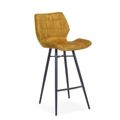 ImpiaTabouret design coque matelassée en velours et pieds en métal noir