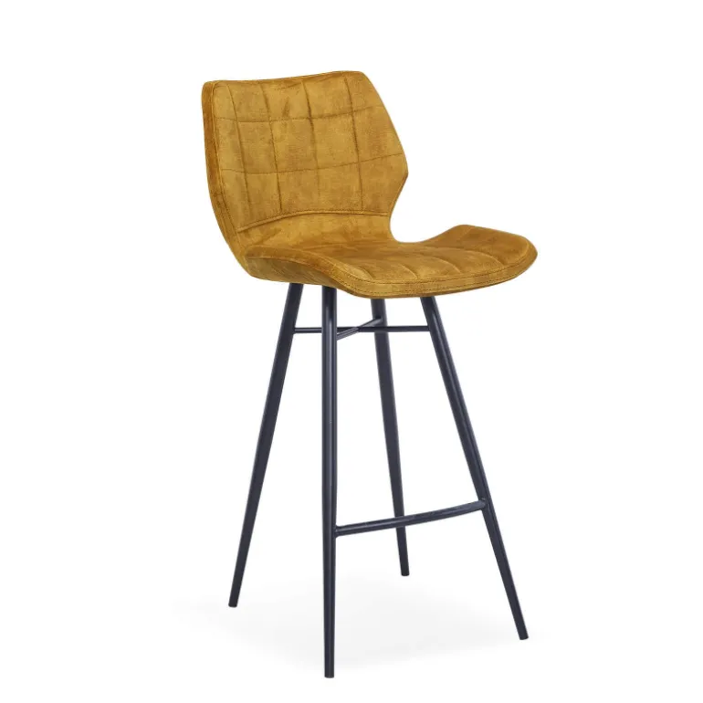 ImpiaTabouret design coque matelassée en velours et pieds en métal noir