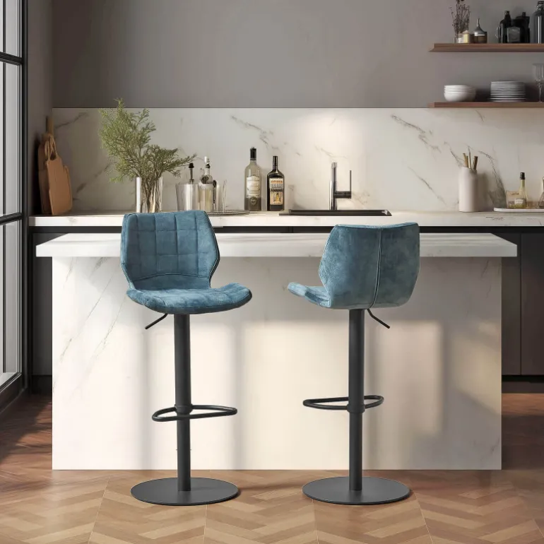 IndicaTabouret tournant et réglable coque en velours avec pied en métal noir