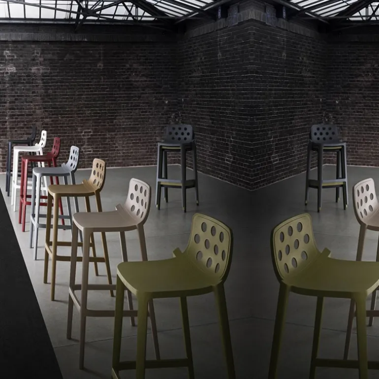 Isidoro Tabouret de bar d'extérieur moderne empilable avec dossier ronds ajourés