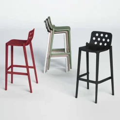 Isidoro Tabouret de bar moderne empilable avec dossier ronds ajourés