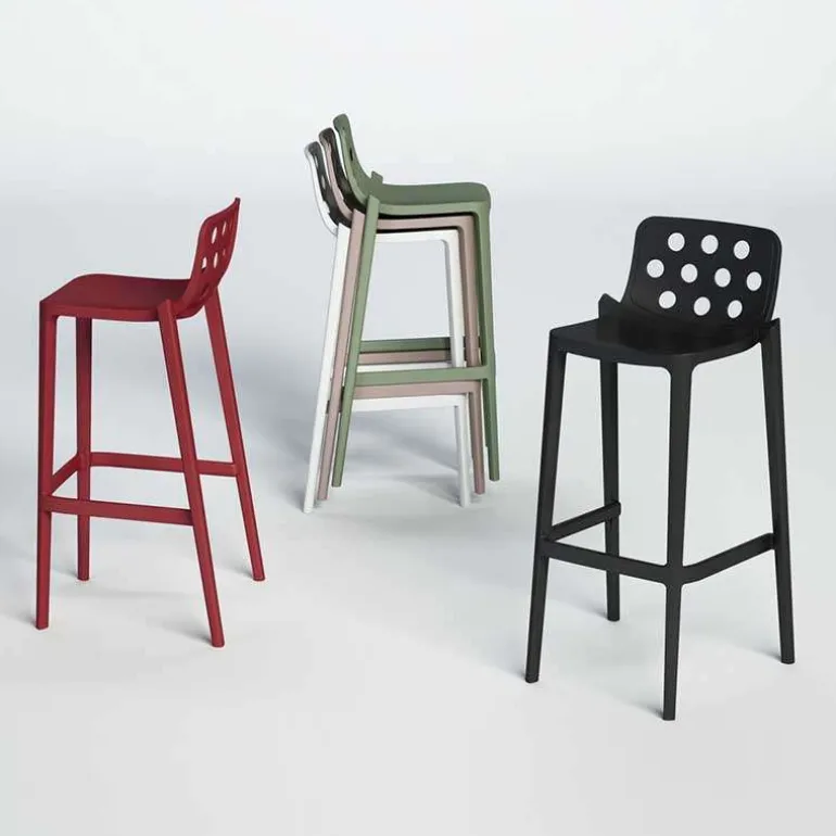 Isidoro Tabouret de bar moderne empilable avec dossier ronds ajourés