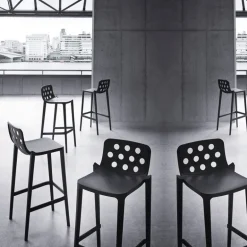 Isidoro Tabouret de bar moderne empilable avec dossier ronds ajourés