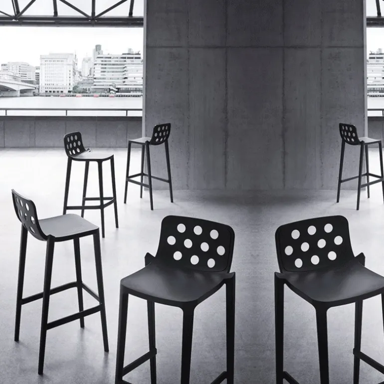 Isidoro Tabouret de bar moderne empilable avec dossier ronds ajourés
