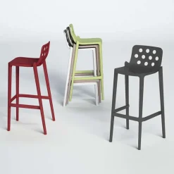 Isidoro Tabouret snack moderne empilable avec dossier ronds ajourés