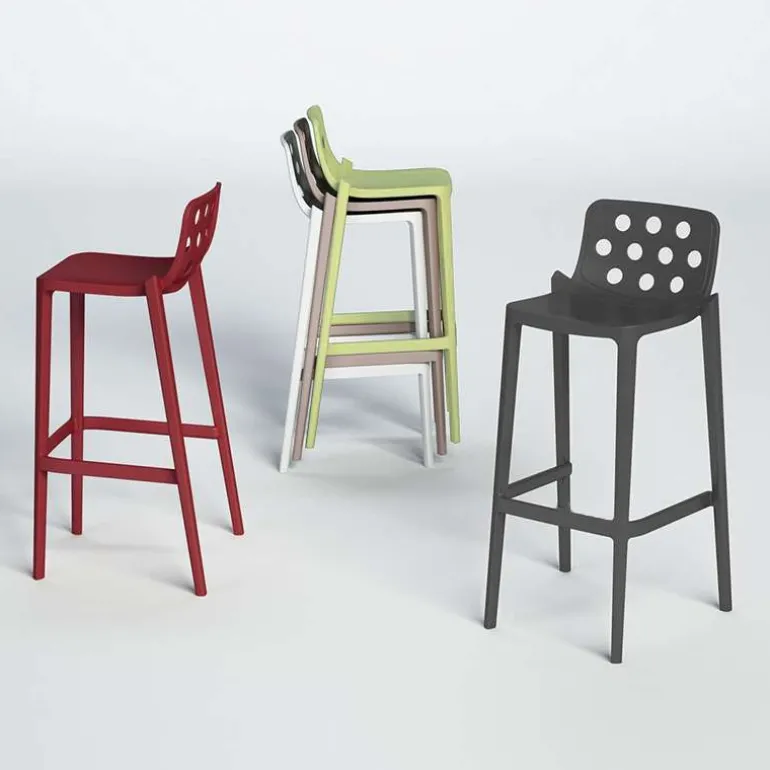 Isidoro Tabouret snack moderne empilable avec dossier ronds ajourés