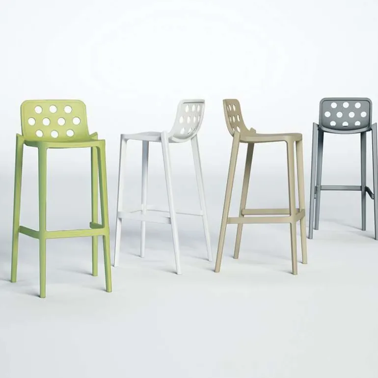 Isidoro Tabouret snack moderne empilable avec dossier ronds ajourés