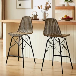 JavaTabouret tressé ethnique avec pieds Eiffel