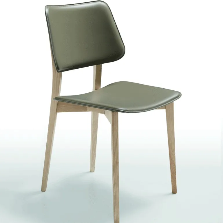 Joe Midj® Chaise vintage en croûte de cuir et bois