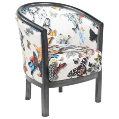 Julien Fauteuil tonneau pour salon fabrication française en tissu et bois massif