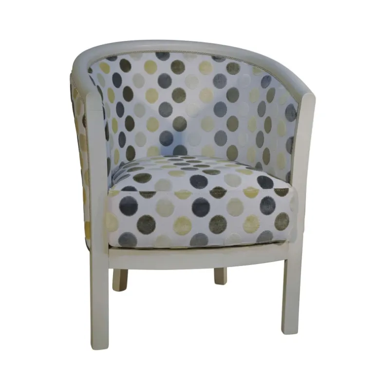 Julien Fauteuil tonneau pour salon fabrication française en tissu et bois massif