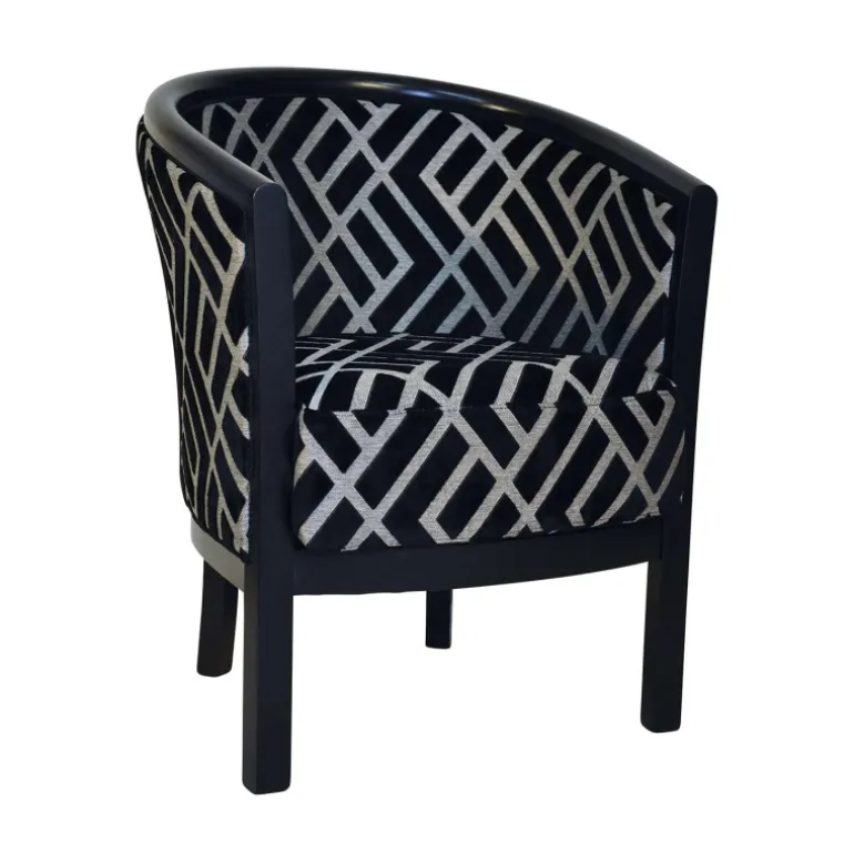 Julien Fauteuil tonneau pour salon fabrication française en tissu et bois massif