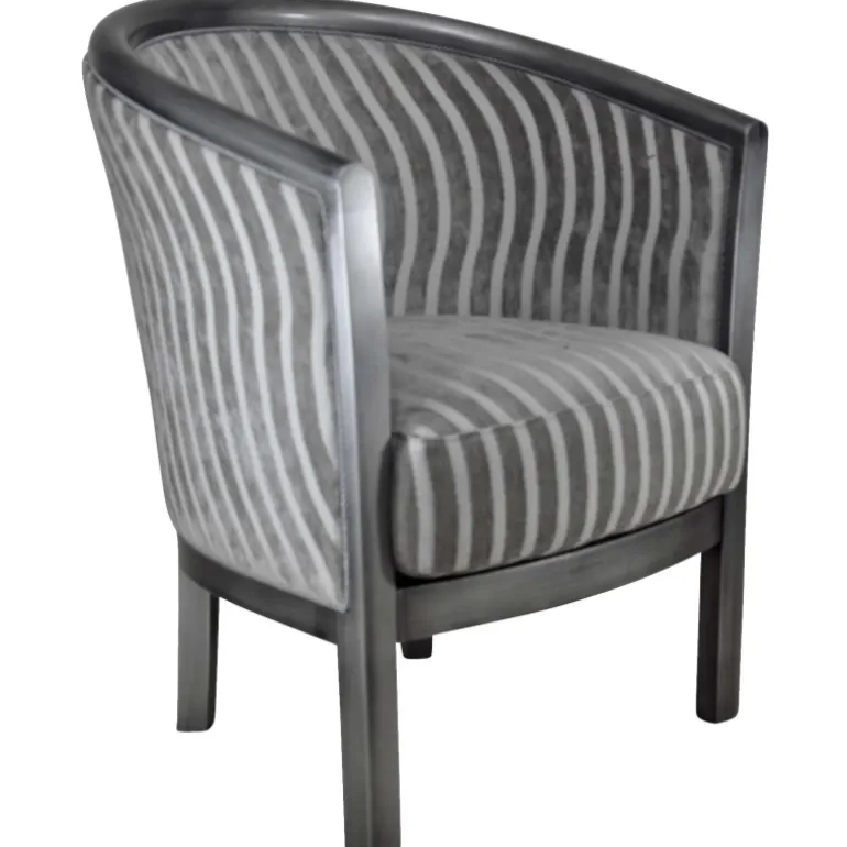 Julien Fauteuil tonneau pour salon fabrication française en tissu et bois massif