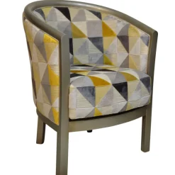 Julien Fauteuil tonneau pour salon fabrication française en tissu et bois massif