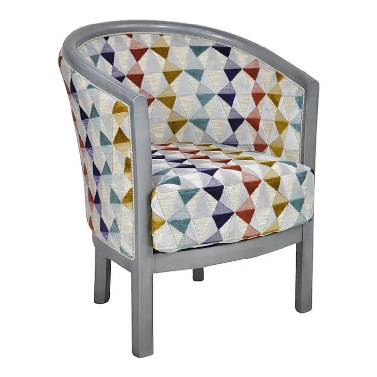 Julien Fauteuil tonneau pour salon fabrication française en tissu et bois massif