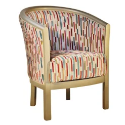 Julien Fauteuil tonneau pour salon fabrication française en tissu et bois massif