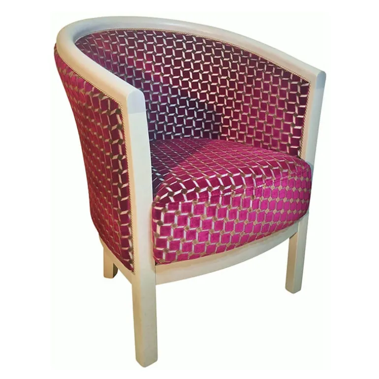 Julien Fauteuil tonneau pour salon fabrication française en tissu et bois massif