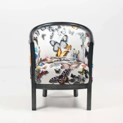 Julien Fauteuil tonneau pour salon fabrication française en tissu et bois massif