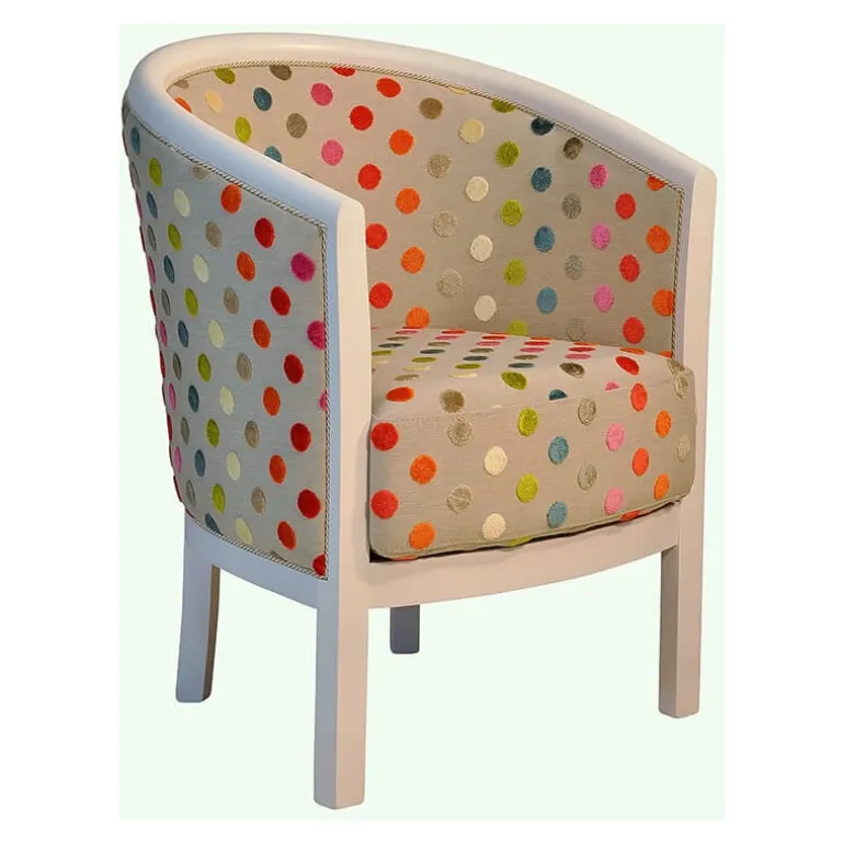 Julien Fauteuil tonneau pour salon fabrication française en tissu et bois massif