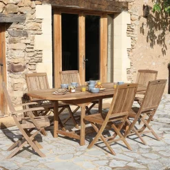 LandryTable de jardin ovale en teck extensible