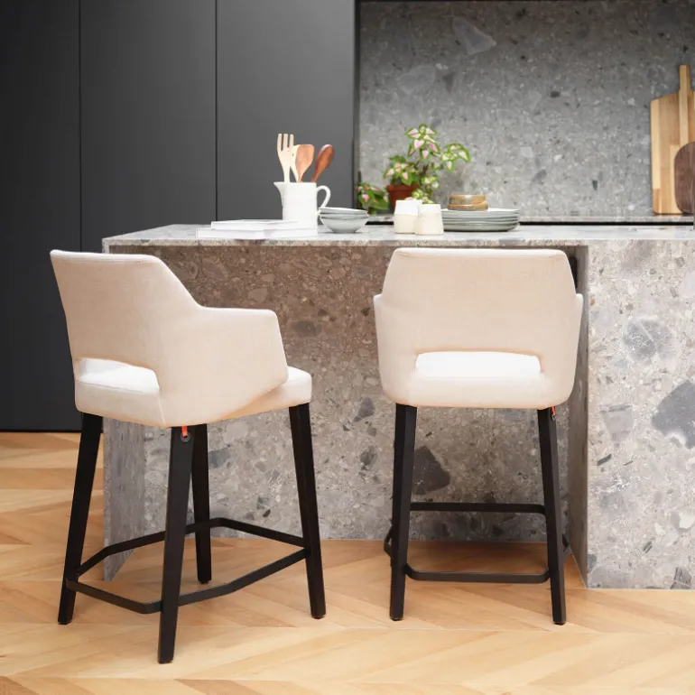 Lena Mobitec ® Tabouret snack en tissu avec accoudoirs et pieds en bois