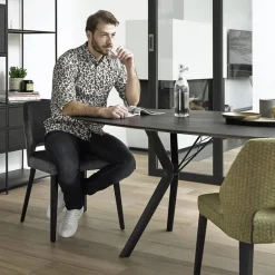 Lena Mobitec® Chaise ajourée en tissu et pieds bois style moderne