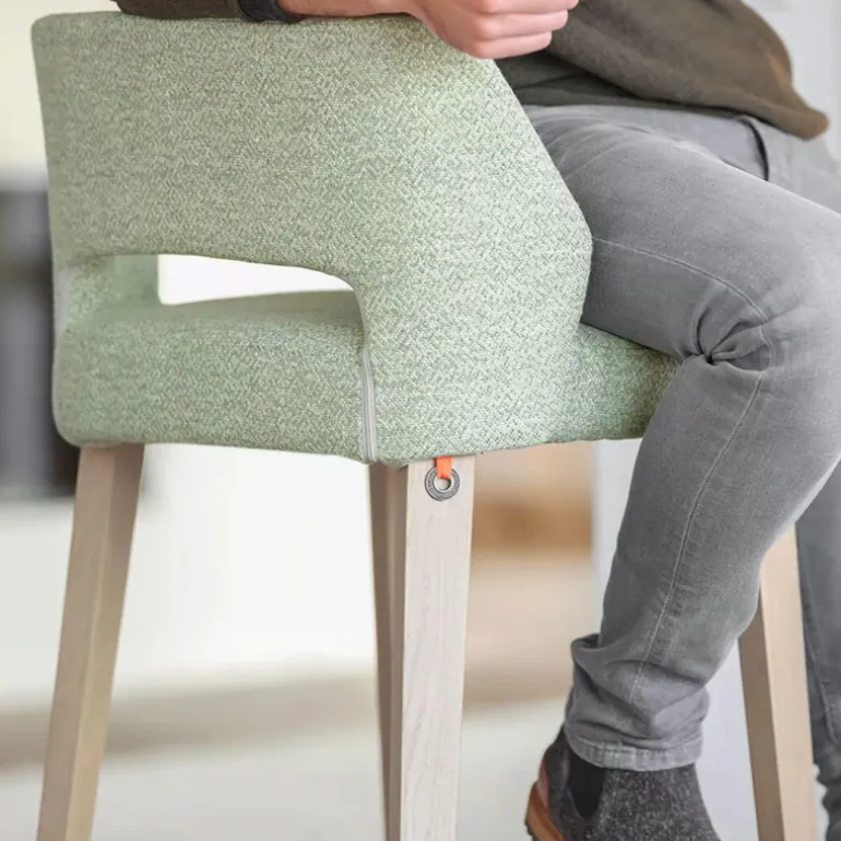 Lena Mobitec® Tabouret snack scandinave en tissu et bois avec dossier ajouré