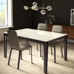 London Table design en Dekton avec pieds épingle en métal